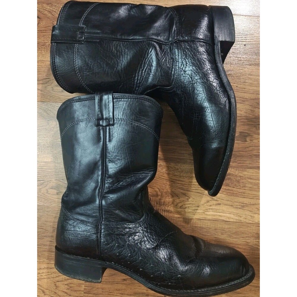 Larry Mahan Men's Smooth Ostrich Belly Black Western Cowboy Boots Sz 12 D